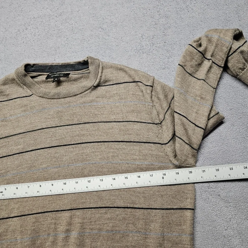 Banana Republic Sweater Mens M Brown Striped Knit Merino Wool Crew Neck Pullover